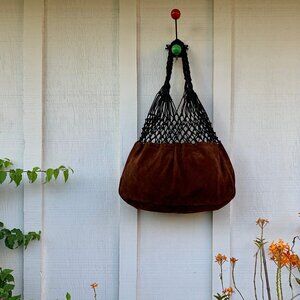 Bohemian suede hand knotted macrame shoulder bag